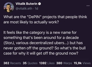 Vitalik Buterin DePIN Tweet